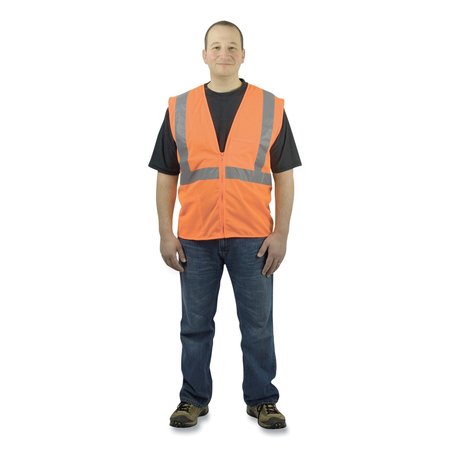 PIP ANSI Class 2 Four Pocket Zipper Safety Vest, Polyester Mesh, Large, Hi-Viz Orange 302-MVGZ4POR-L